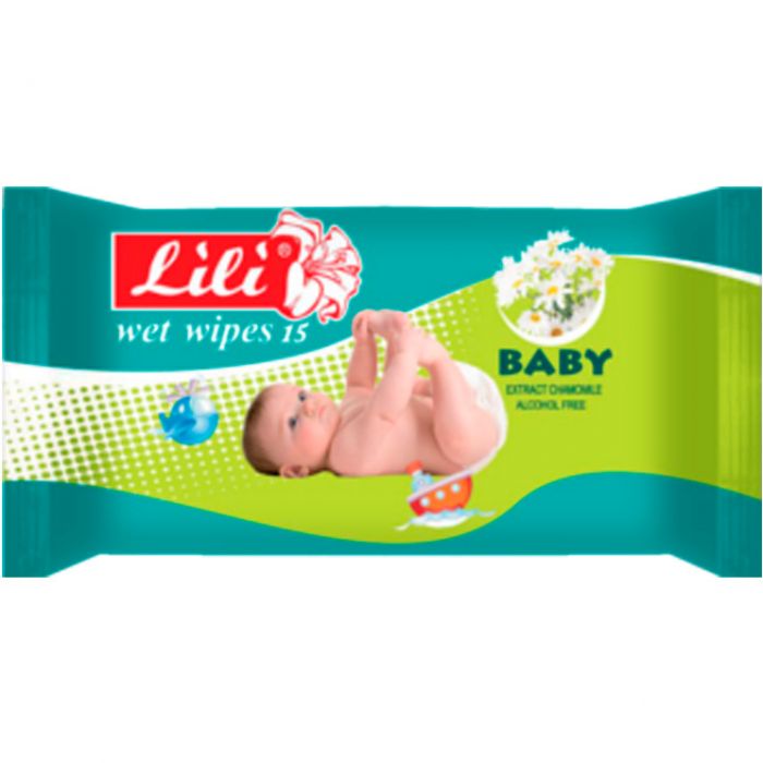 Вологі серветки Lili для дітей з екстрактом ромашки, 15 шт.