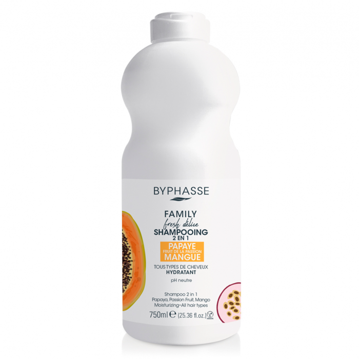Шампунь Byphasse (Біфас) Family Fresh Delice для всіх типів волосся з папаєю, маракуєю та манго 2 в 1