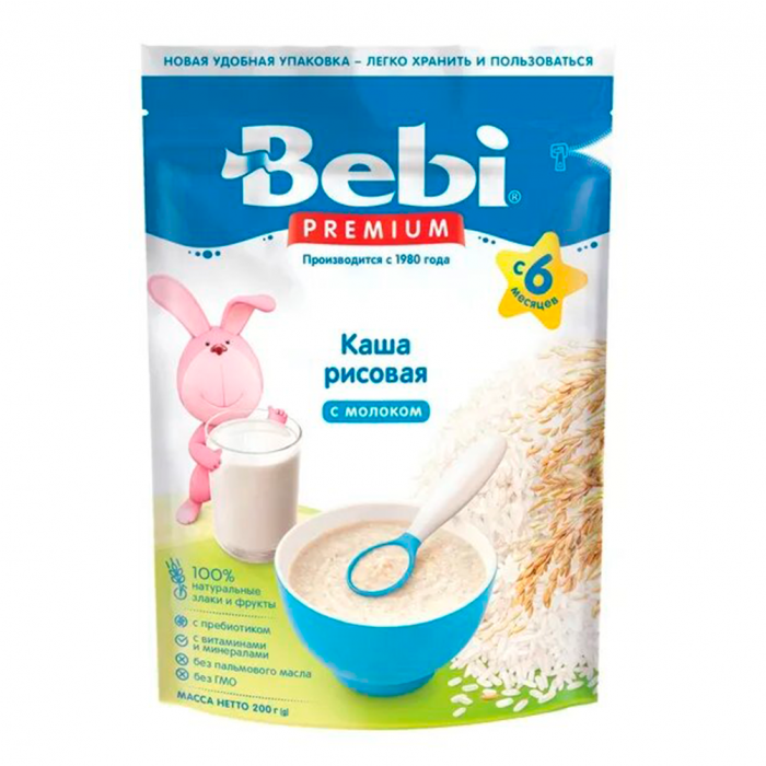 Каша Bebi Premium молочна рисова, з 6 місяців 200 г