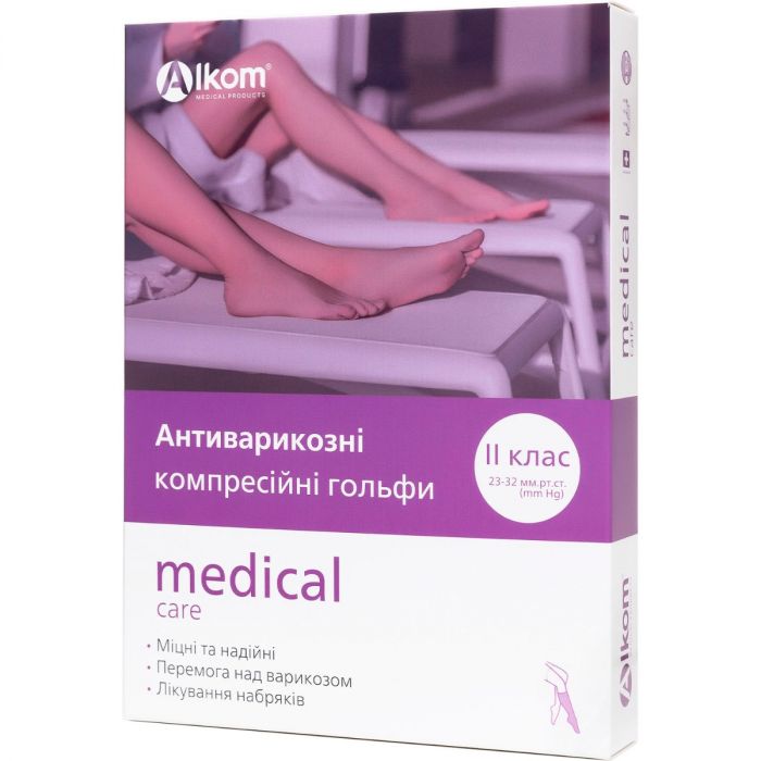 Гольфи антиварикозні Alkom Medical Care клас компресії II із закритим мисом, р.4, чорні (23-32)