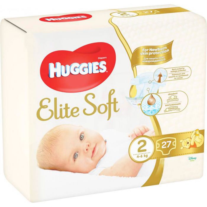 Підгузки Huggies ELITE SOFT born-2 ( 3-6 кг) 27 шт
