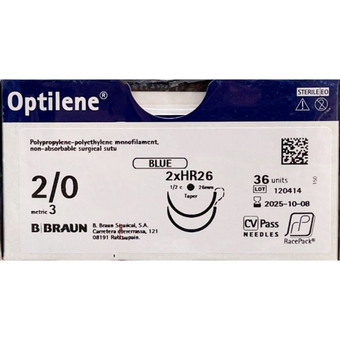 Шовний матеріал Оптилен 2/0 90 см 2 голки, 26 мм №36