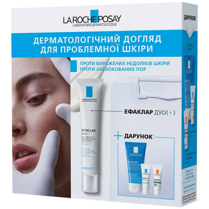 Набір La Roche-Posay (Ля Рош-Позе) Effaclar Duo+ (Ефаклар Дуо+ 40 мл + Ефаклар гель-мус, 50 мл + Ефаклар сироватка, 3 мл + Антеліос Оіл Коррект, 3 мл)