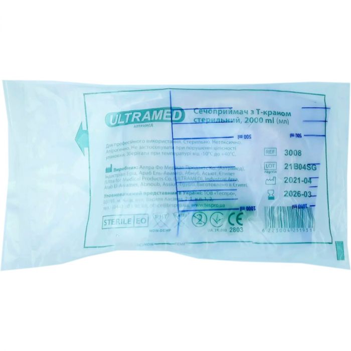 Сечоприймач Ultramed з Т-краном стерильний, 2 л, №1