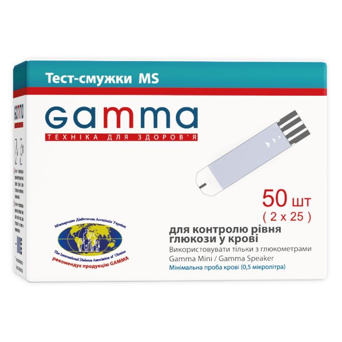 Тест-смужки GAMMA MS для визначення глюкози в крові №50