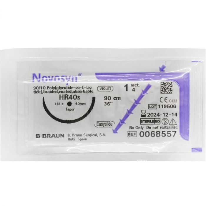 Шовний матеріал Novosyn (Новосин) безбарвний, USP 1 (4) довжина 90 см голка колюча HR40 (S)