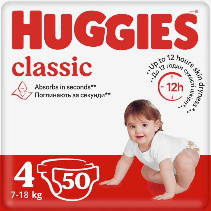 Підгузки Huggies Classic Jumbo р.4 (7-18 кг) 50 шт