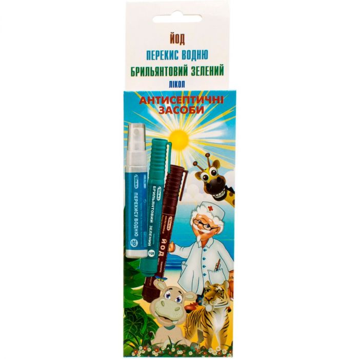 Набір флаконів-олівців антисептичних (йод, брильянтовий зелений, перекис водню)