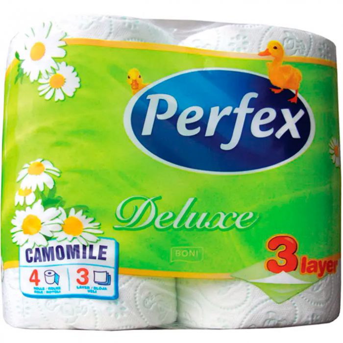 Туалетний папір Perfex Deluxe Ромашка тришаровий, 4 рулони
