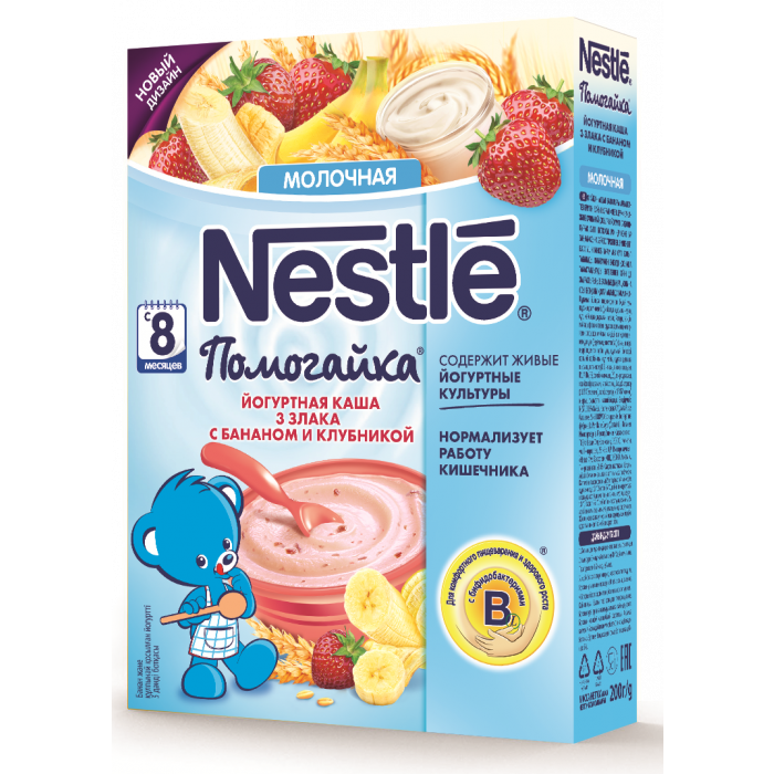 Каша Nestle молочна каша 3 злаки з бананом і полуницею (з 8 місяців) 200 г