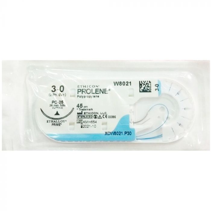 Пролен 3-0 (3/8 кола) колючо-ріжуча голка 26 мм 45 см W8021T