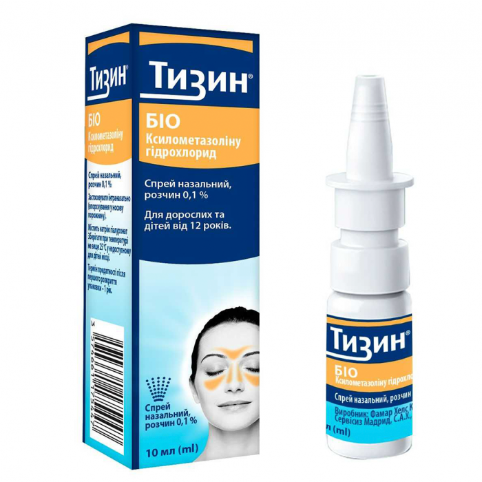 Тизин Біо 0,1% спрей назальний 10 мл - фото №1 Тизин Біо 0,1% спрей назальний 10 мл