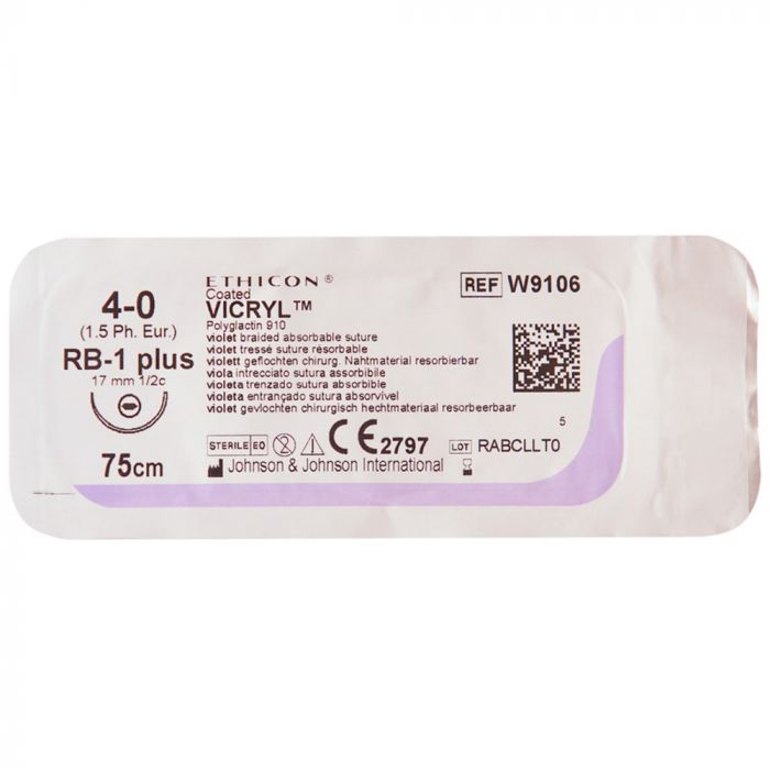 Вікрил 4-0 (1/2 кола) колюча голка 17 мм 75 см W9106