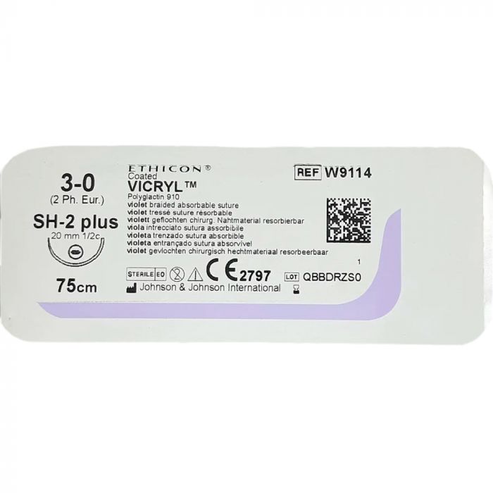 Вікрил 3-0, колюча голка, 20 мм 1/2 кола, 75 см W9114