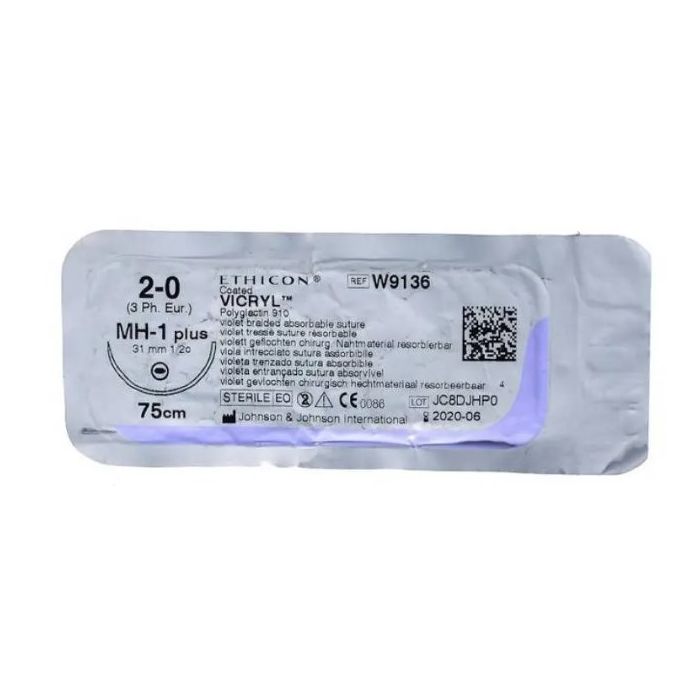 Шовний матеріал Вікрил 2-0 колюча 31 мм 75 см W9136 №12