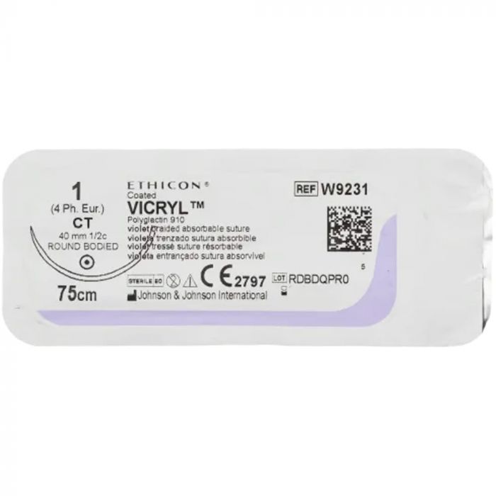 Вікрил 1 колюча голка 40 мм 75 см W9231