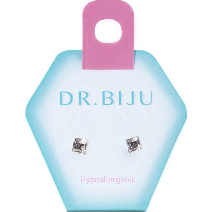 Сережки-голки Dr.Biju Квадрат 4,0 мм Кришталь, дитячі, 1 пара