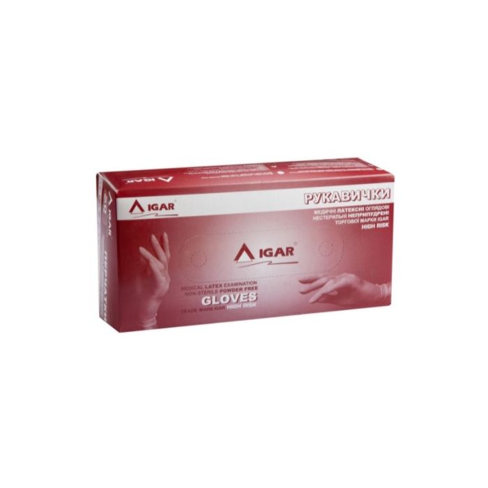 Рукавиці оглядові Igar High Risk латексні неопудрені нестерильні (р. L) № 100