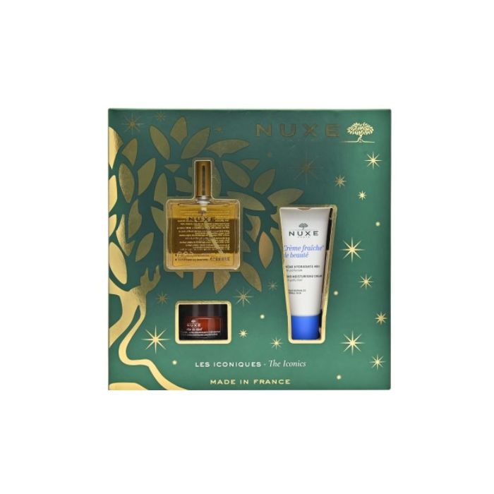 Набір Nuxe (Нюкс) НГ 2022 (Олія Чудова суха 50 мл + Крем-фреш крем 30 мл + Бальзам Медова мрія д/губ 15 г VNM02230)