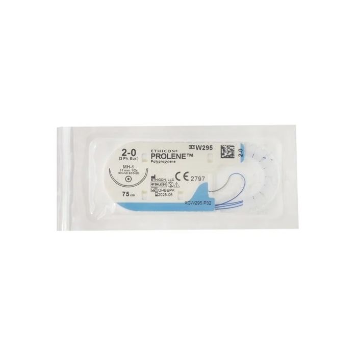 Нитка Пролен 2-0 голка 31 мм колюча 75 см 1/2 кола синя W295