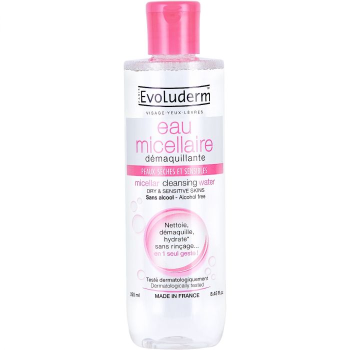Міцелярна вода Evoluderm (Еволюдерм) для зняття макіяжу для чутливої та сухої шкіри обличчя, 250 мл