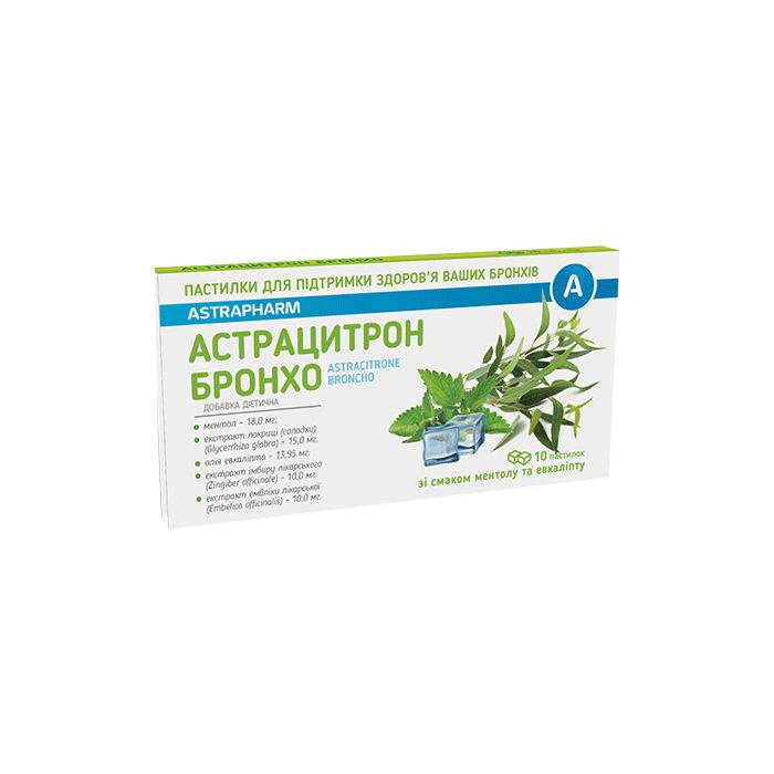 Астрацитрон Бронхо пастилки зі смаком ментолу та евкаліпту по 1,5 г №10
