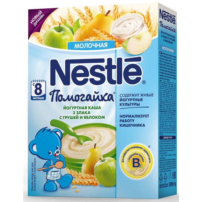 Каша Nestle молочна 3 злаки яблуко та груша 200 г - фото №1 Каша Nestle молочна 3 злаки яблуко та груша 200 г