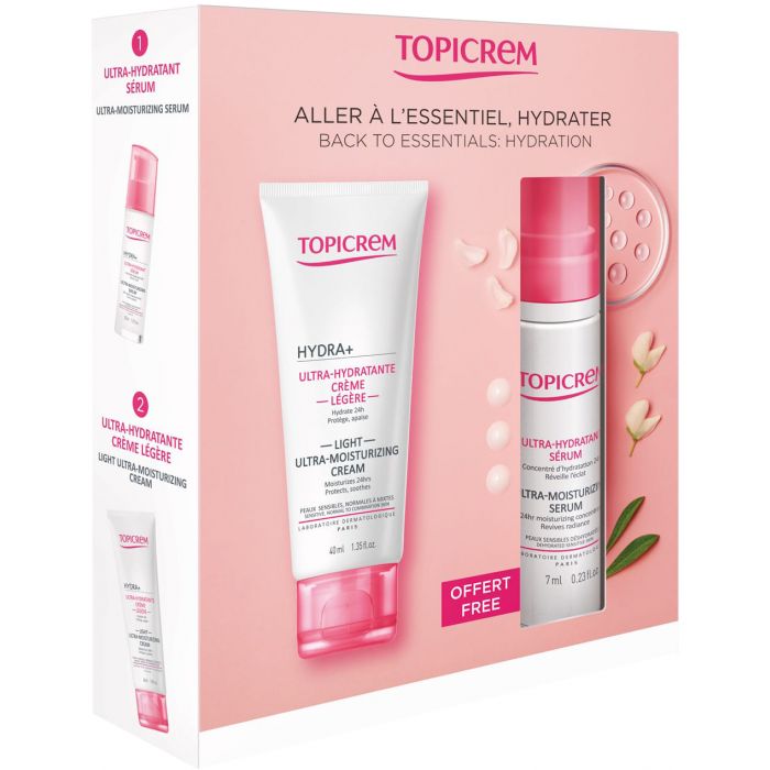 Набір (Крем Topicrem легкий ультра-зволожуючий для чутливої та комбінованої шкіри обличчя 40 мл + Сироватка Topicrem Ультразволожуюча 7 мл)