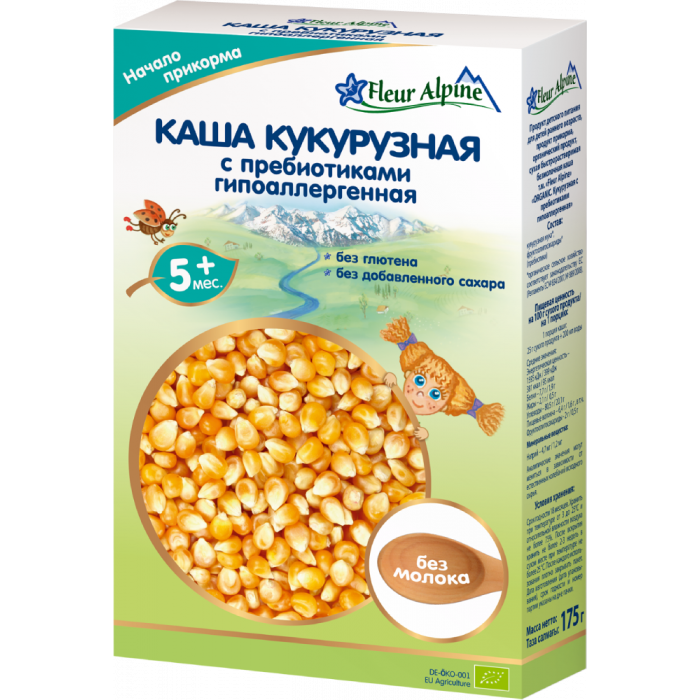 Каша Fleur Alpine кукурудзяна з пребіотиками гіпоалергенна безмолочна, 175 г