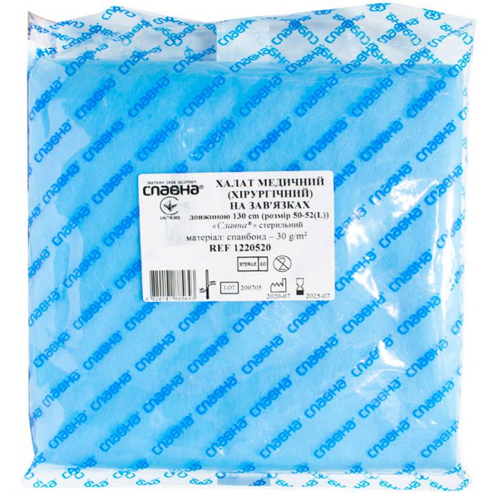 Халат хірургічний Славна стерильний на зав'язках, р. L(50-52) 130 см, 1 шт.