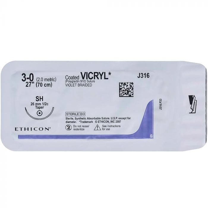 Шовний матеріал Вікрил 3-0 колюча голка 25 мм 70 см