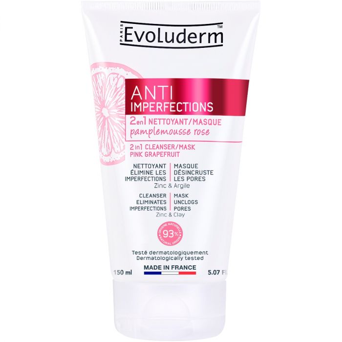 Маска Evoluderm (Еволюдерм) для обличчя 2 в 1 очищуюча з екстрактом рожевого грейпфруту проти недосконалостей шкіри 150 мл 