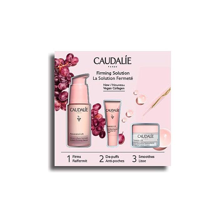 Набір Caudalie (Кодалі) Resveratrol Lift Set (Гель-крем для контуру очей 5 мл + Крем кашемір 15 мл + Сироватка-Зміцнення 30 мл)