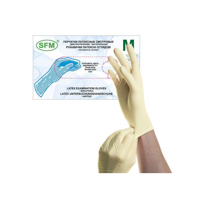 Рукавички SFM медичні оглядові латексні нестерильні (р.S)
