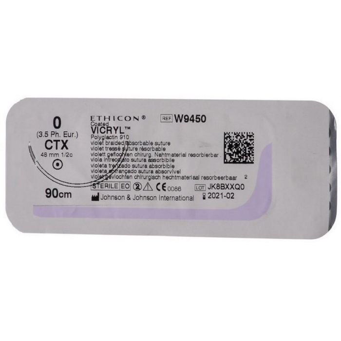 Вікрил 0, колюча голка 50 мм 1/2 кола 90 см W9450