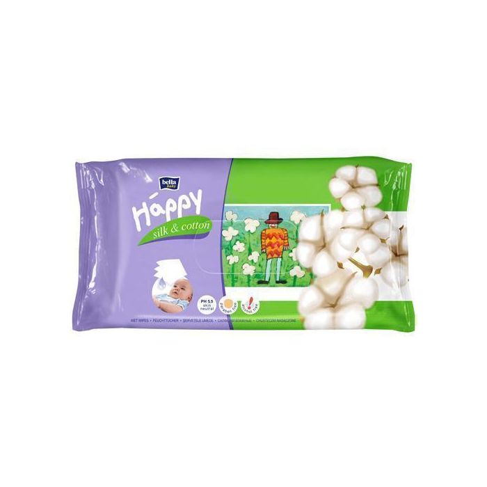 Серветки вологі Happy дитячі Silk Cotton 64 шт