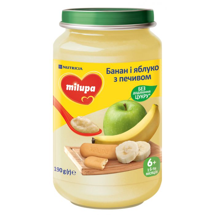 Пюре Milupa Банан яблуко з печивом (з 6 місяців) 125 г