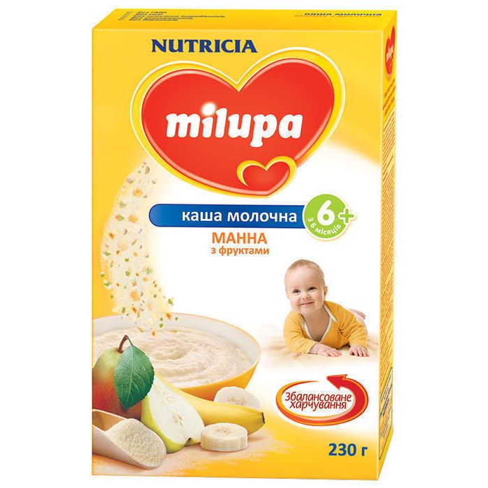 Каша Milupa молочна манна з фруктами з 6 місяців 230 г - фото №1 Каша Milupa молочна манна з фруктами з 6 місяців 230 г