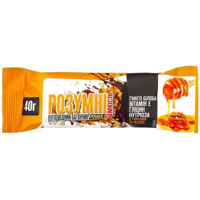 Батончик вуглеводний Power Pro Розумні мюслі з горіхами та медом, 40 г