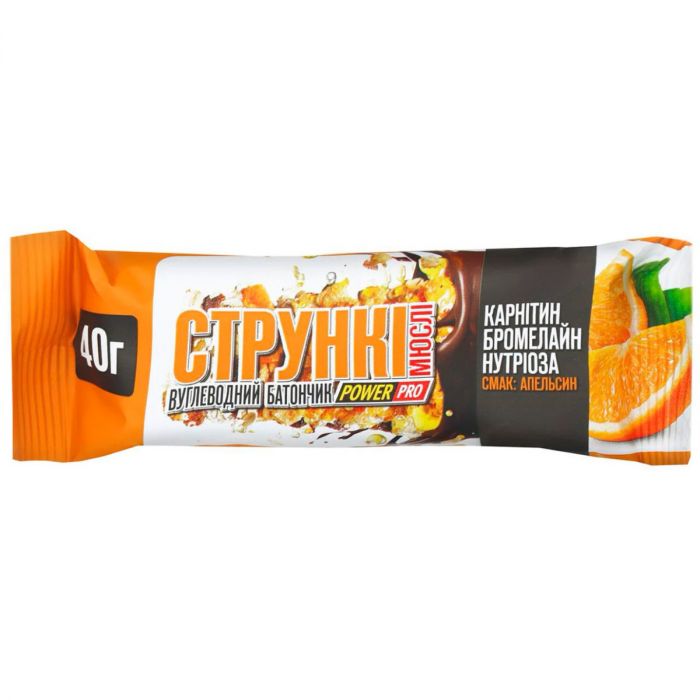 Батончик вуглеводний Power Pro Стрункі мюслі зі смаком апельсина, 40 г