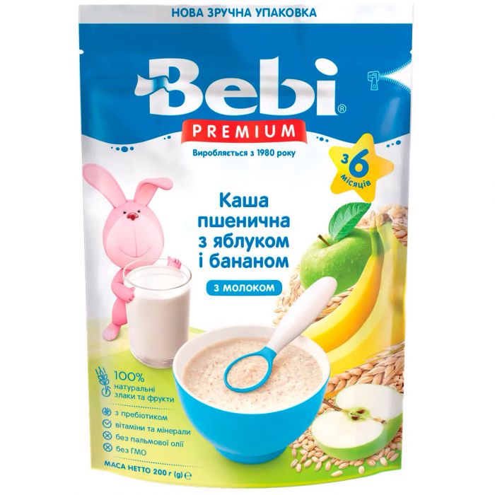 Каша Kolinska Bebi Premium Пшенична молочна з яблуком та бананом, від 6 місяців, 200 г