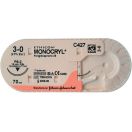 Шовний матеріал Монокріл USP 3-0 зворотньо-ріжуча голка 19 мм 3/8 кола довжина 70 см незабарвлений №1 foto 1