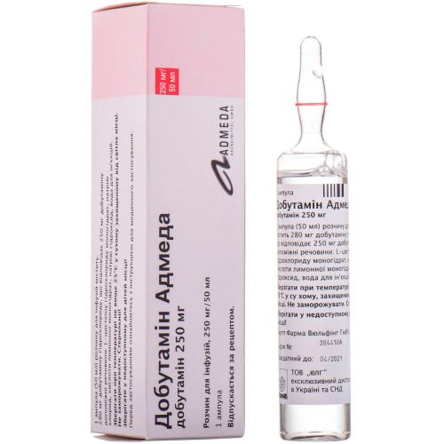 Добутамін Адмеда розчин для інфузій 250 мг/50 мл ампули 50 мл №1 - фото №1 Добутамін Адмеда розчин для інфузій 250 мг/50 мл ампули 50 мл №1