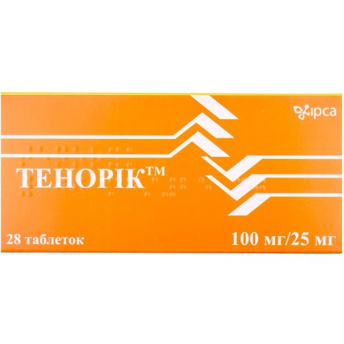 Тенорик 100 мг+25 мг таблетки №28 - фото №1 Тенорик 100 мг+25 мг таблетки №28