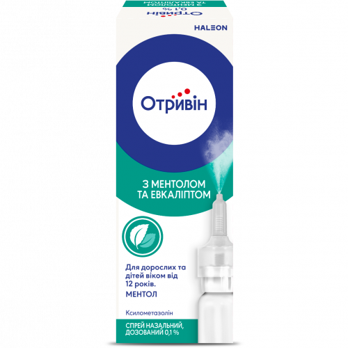 Отривін 0,1% з ментолом та евкаліптом спрей 10 мл - фото №1 Отривін 0,1% з ментолом та евкаліптом спрей 10 мл