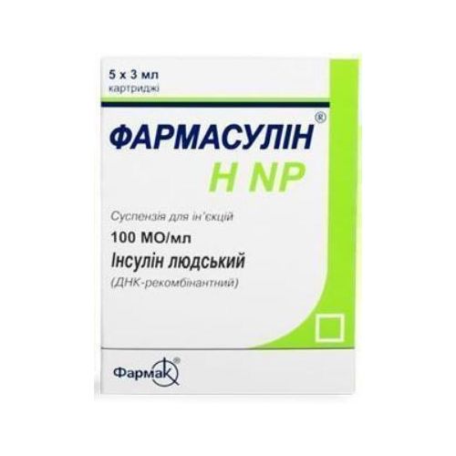 Фармасулин НNP суспензія для ін'єкцій 100 МЕ/мл 3 мл картридж №5 - фото №1 Фармасулин НNP суспензія для ін'єкцій 100 МЕ/мл 3 мл картридж №5
